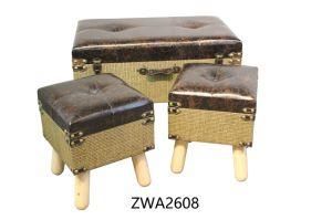 Kd Washing Color Leather with Weave -Home Storage Stool -Suitcase-Ottoman