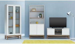PVC Door Solid Wood Leg Modern White Wood TV Stand Cabinet