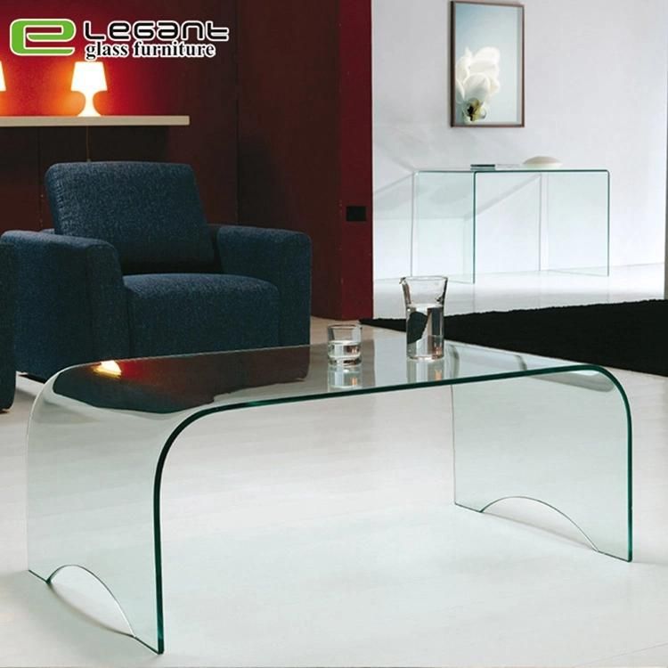 Modern Bent Clear Glass Top Coffee Table
