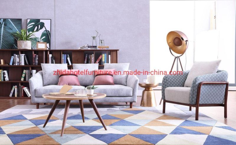 Modern Home Furniture Fabric Armrest Wooden Living Room Sofa