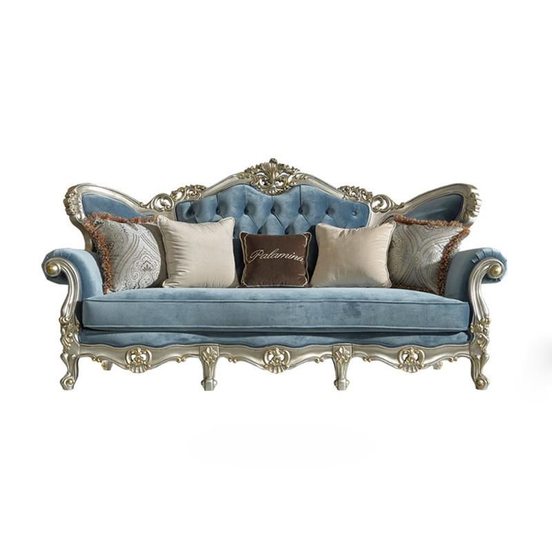 Wood Carved Classic Fabric Sofa in Optional Sofas Seats and Furniture Color
