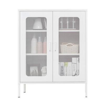 Matte White Steel Home 2 Swing Door Storage Metal Cabinet Cupboard