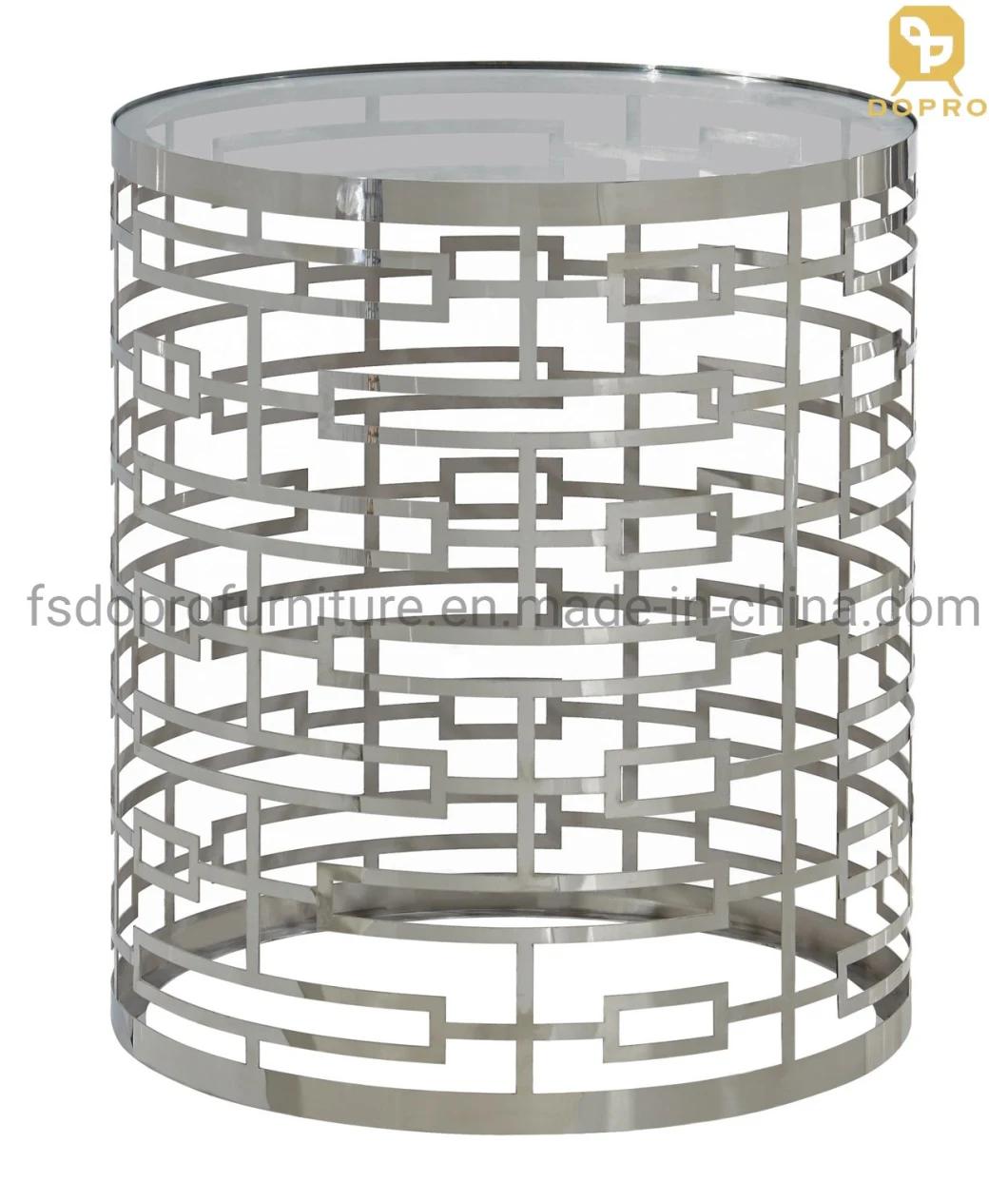 Stainless Steel Gold Glass Table Laser Cutting Luxury Home Living Room End Table