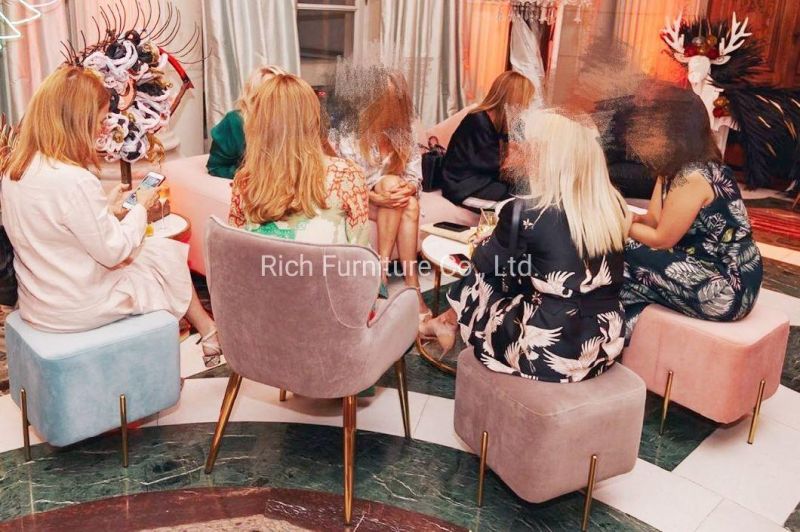 Living Room Furniture Golden Stainless Steel Base Velvet Modern Stool Pouf Ottoman Square