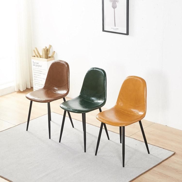 Nordic Italian Design PU Leather Dining Chair Antique Living Room Lounge Chair with Metal Leg