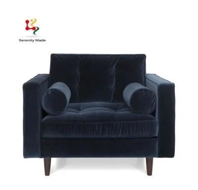 Modern Luxury Blue Upholstery Leisure Couch Sofa Chairs for Home Use with Wooden Legs