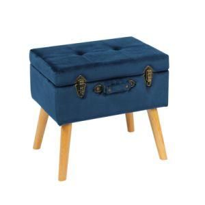 Knobby Blue Velvet Rectangle Kd Storage Ottoman with Legs