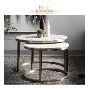 Modern Metal Golden Finish Design Marble Round Coffee Table