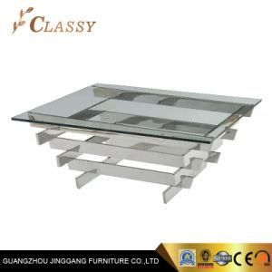 Metal Stainless Steel Base Tempered Glass Coffee Table for Home Living Room