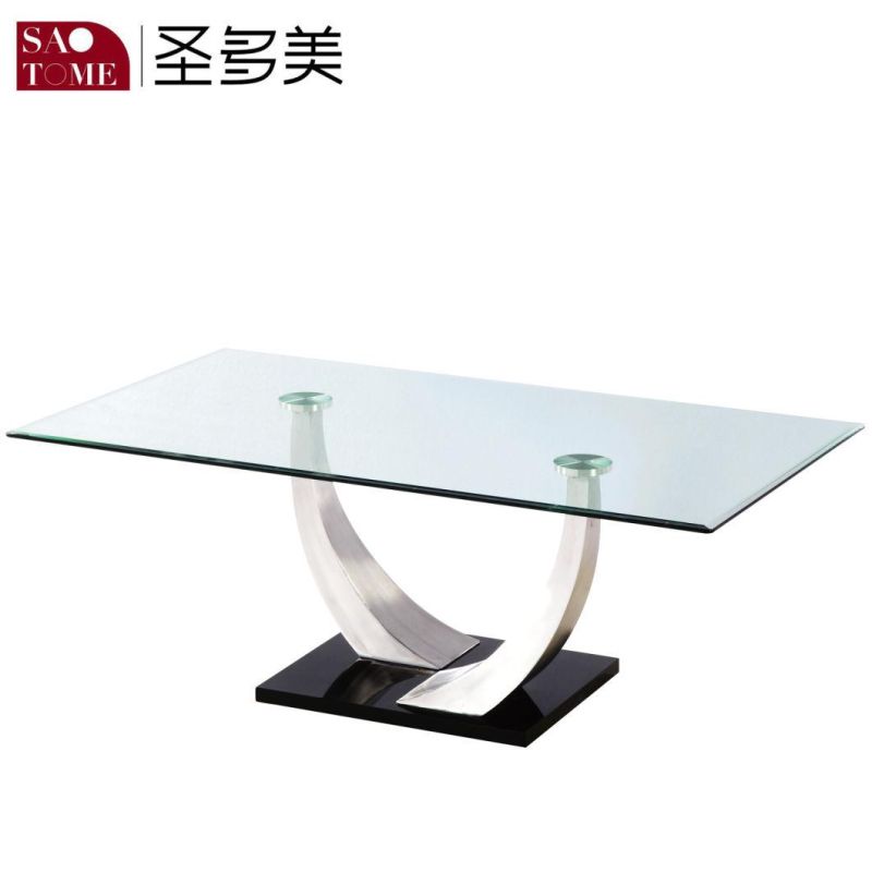 Modern Living Room Furniture Clear Glass High Gloss Black MDF Lamp Table