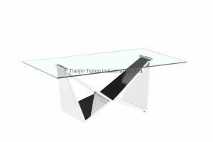 Silver Stainless Steel Top Tempered Glass Coffee Tables Tea Table