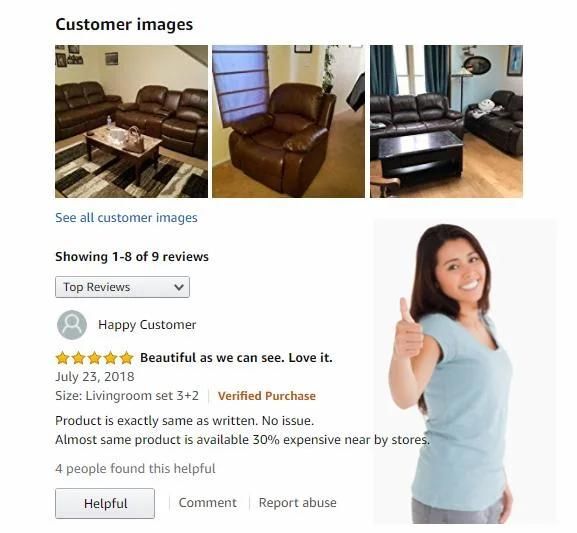Jky Furniture Luxury Design Top Grain Leather Manual Recliner Sofa Set for (3+2+1) with Over-Filled Cushion and Customizable Drop Down Table