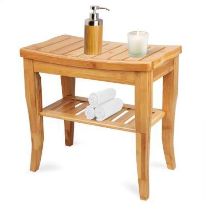 Hot Sale Bamboo Shower Bench Seat Shower Chair Seat Bench Organizer with Storage Shelf for Indoor or Outdoor Bathroom Decor