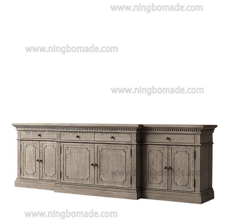 Architectural Classicism Timeless Collection Antqiue Grey Oak 4 Drawers 6 Doors TV Stand