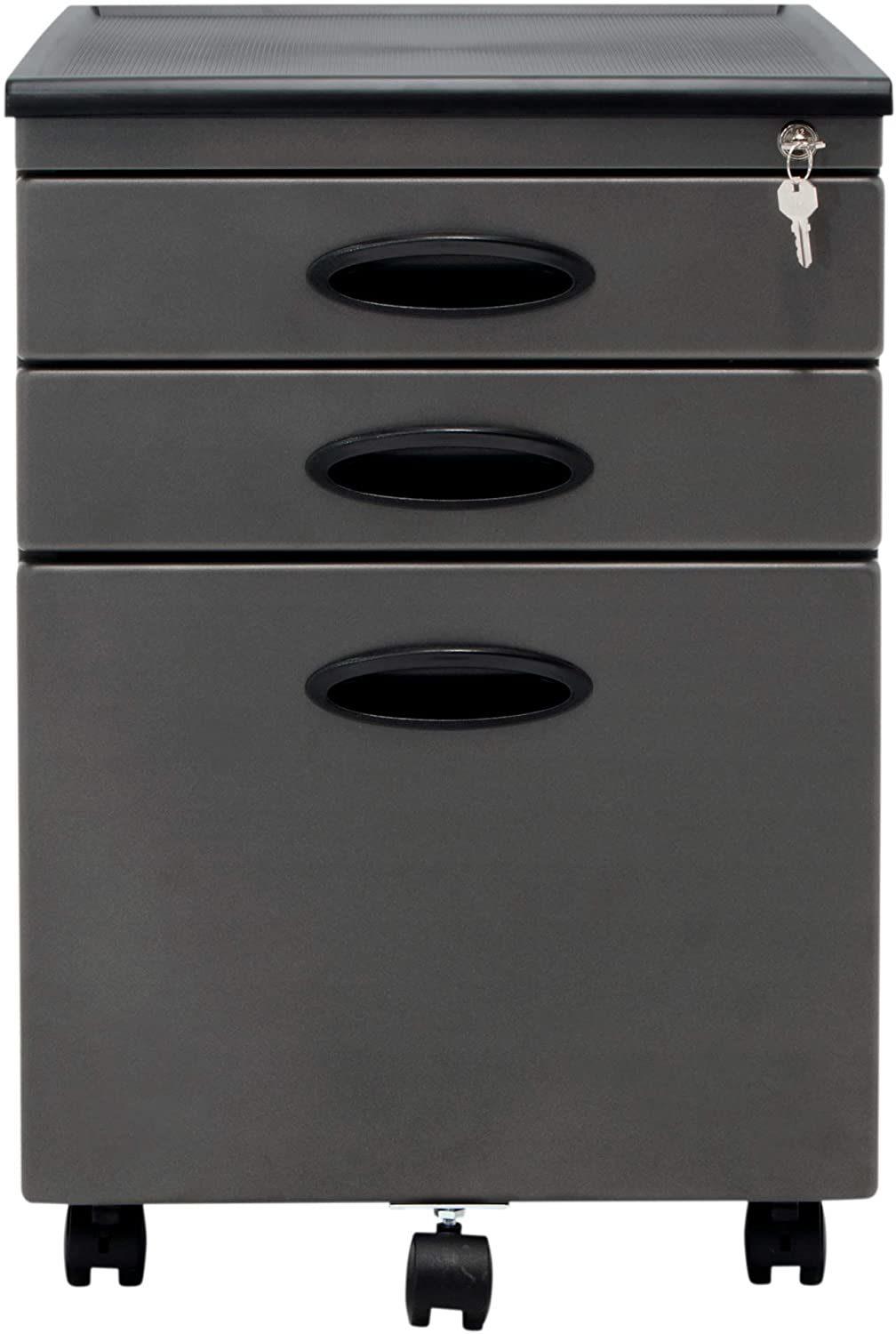 Metal Mobile File Cabinet Filing Storage Cabinet File Cabinet with Wheels, Grey