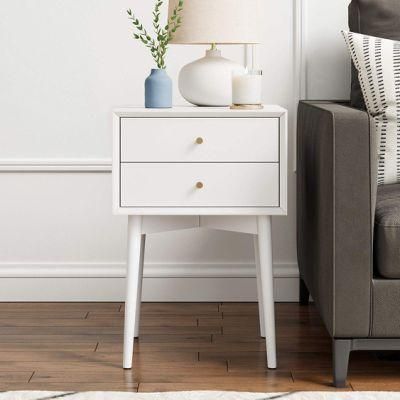 White High Leg Side Tables 2-Drawer Storage Space