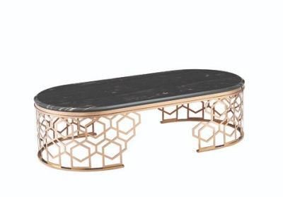 South Africa Middle East Modern Luxury Home Furniture Oval Metal Coffee Tables with Marble Top