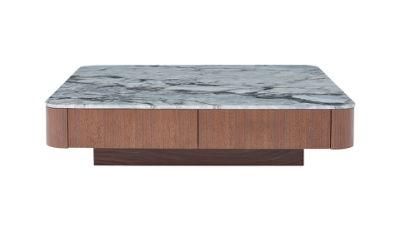 Luxury Modern Furniture Tea Table Living Room Marble Top Walnut Veneer Coffee Table