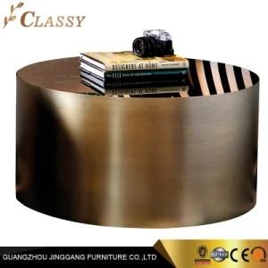 Quality Round Glass Marble Coffee Table Side Table with Brass Metal Frame