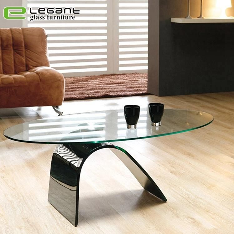 Minimalist High Gloss Oval Glass Coffee Table for Home