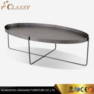 Contemperary Simple Oval Silver Brushed Stainless Steel Coffee Table for Living Room