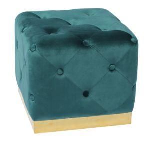 Knobby Velvet Footrest Stool Pouf Ottoman with Stainless Steel Base