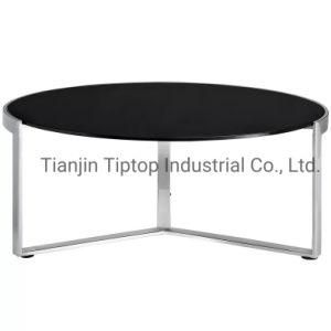 Wholesale Modern Stainless Steel Metal Tempered Glass Black Color Coffee Table