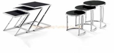 Z Side Table Flower Stand Rectangle Metal Base Coffee Table in Glass Top Furniture