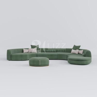 Luxury Modern Design High Class Green Fabric Couch Living Room Sofa Leisure Corner Sofa with Ottoman