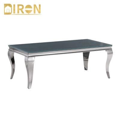 Modern Glass Top Coffee Table with Luxury Metal Stainless Steel Base in Living Room Furniture