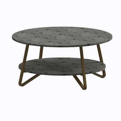 Jshommie Modern Design Round Shape Metal Material Marble Top Coffee Table Set