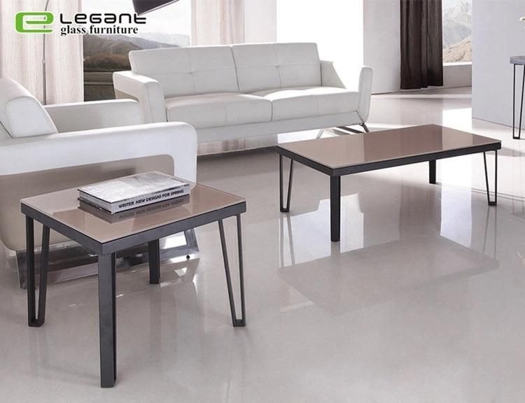 Modern Top Swtainless Steel Legs Polished Rectangular Glass Coffee Table