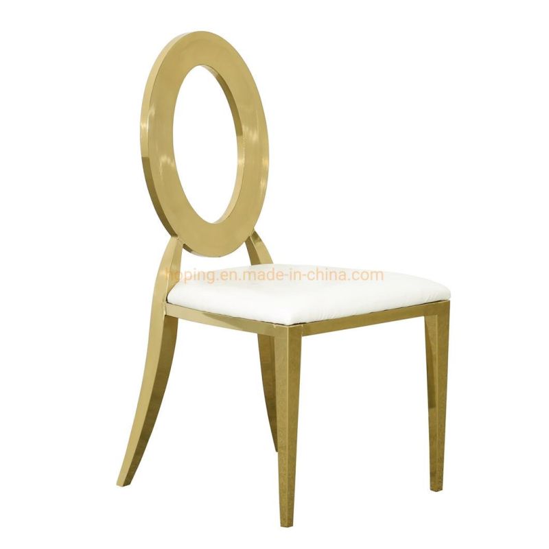 Modern Stackable Gold Metal Restaurant Wedding Banquet Chiavari White Dining Chair