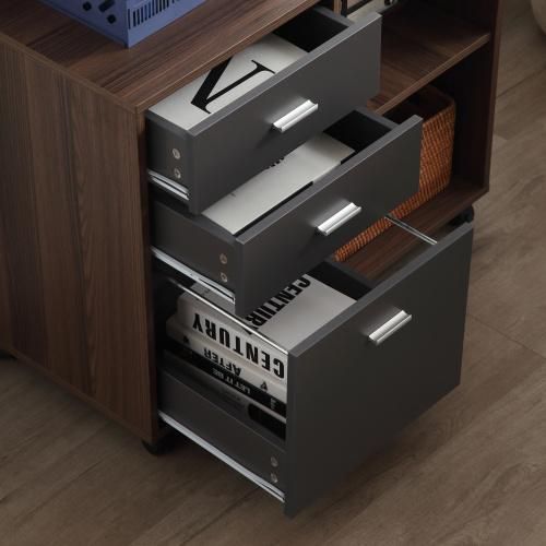 Walnut and Dark Grey Horizontal Filing Cabinet, Printer Holder, Metal Printer Cabinet.
