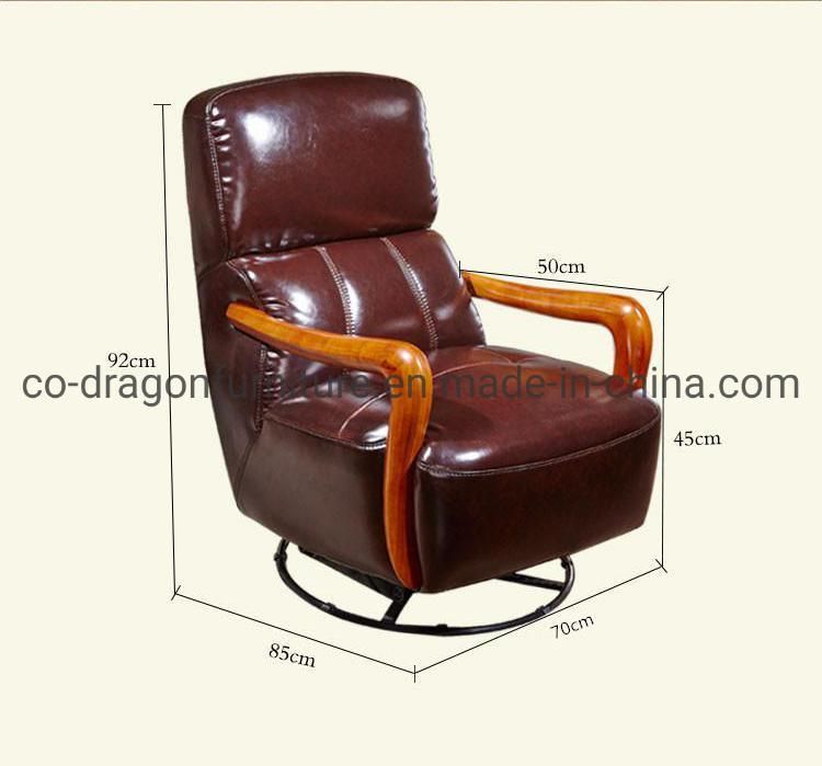 Modern Furniture Metal Legs Leather Sofa Chair with Wooden Arm