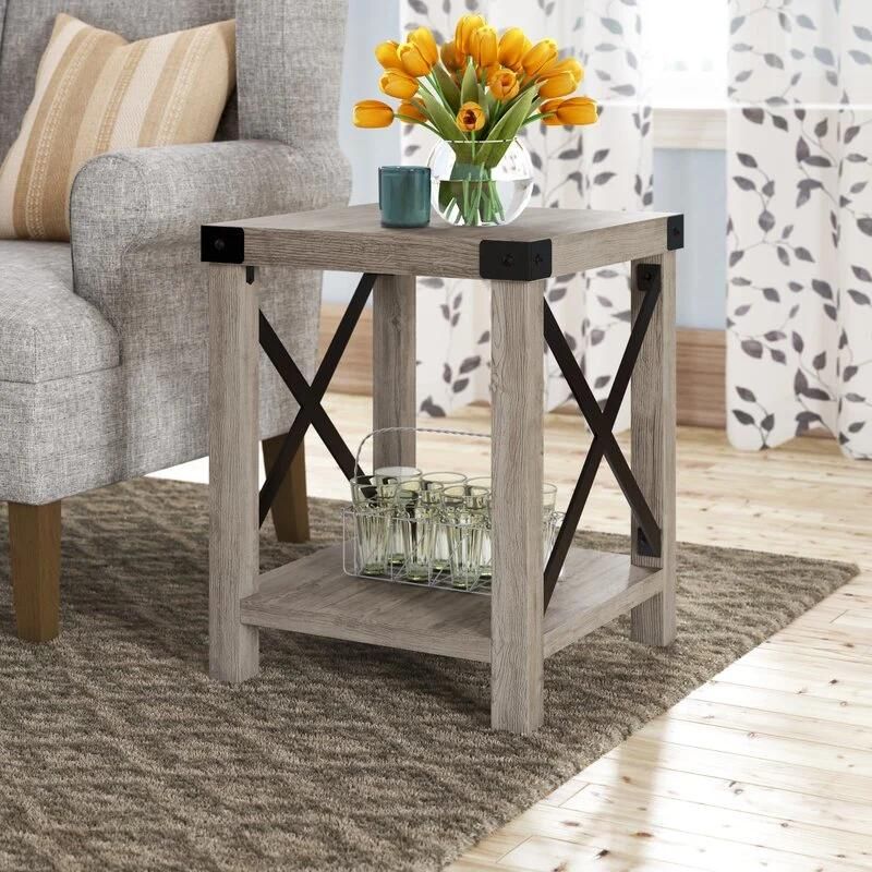 X Design Wood & Metal Frame Gray Wash Home Furniture Set Coffee Tables Living Room Furniture