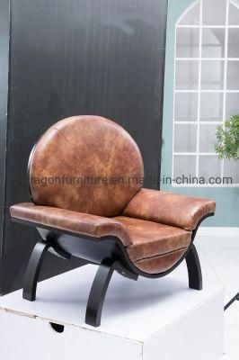Antique Living Room Furniture Leather Wood Sofa Chair with Arm