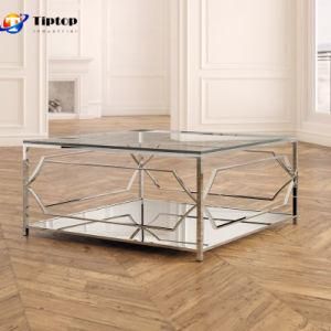 Modern Hotel Home Bedroom Furniture 304 Stainless Steel Tempered Glass Coffee Table