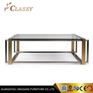 Luxury Glass Coffee Table with Brushed Stainless Steel Framefor Living Room