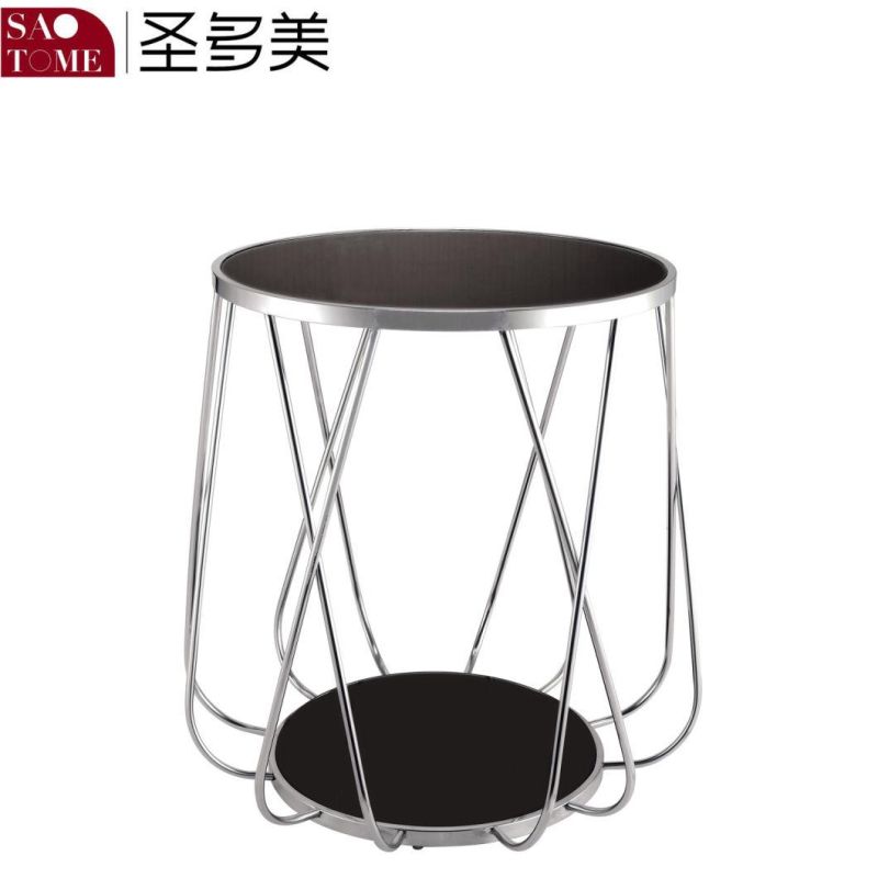 Round Base and Black Round Glass Side Table