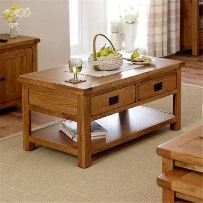 Wooden Rustic Oak 2 Drawer Coffee Table in The Living Room