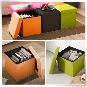 Folding Cube Faux Leather Ottoman Pouffe Storage Box