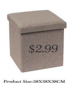 Knobby Linen Fabric Foldable Storage Ottoman Seat with Living Room