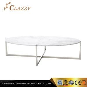 Oval Shape Marble Table Stainless Steel Base Living Room Coffee Table