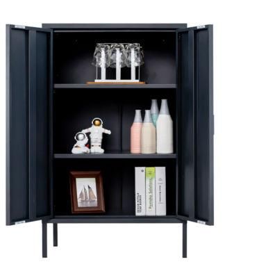 Metal Home Furniture 3 Shelf Black Storage Cabinet with Swing Metal Door