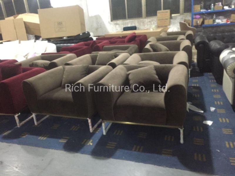 Home Furniture Living Room Fabric Velvet Sofa Leisure Couch Hotel Office Event Salon Golden Base