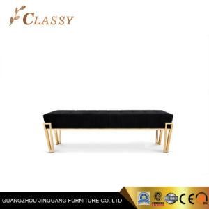 Home Hotel Ottoman Stool with Black Velvet and Polished Golden Stainless Stee Foot