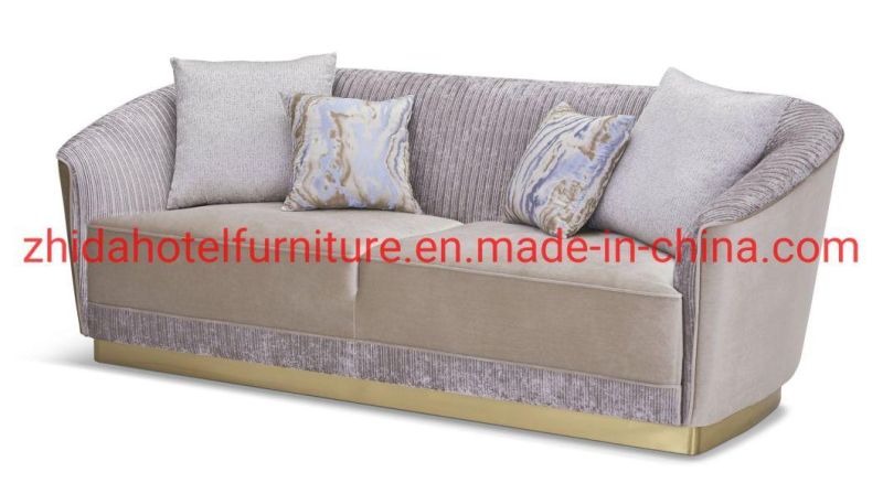 Light Luxury Home Furniture Leather Sofa with Golden Stainless Steel Feet