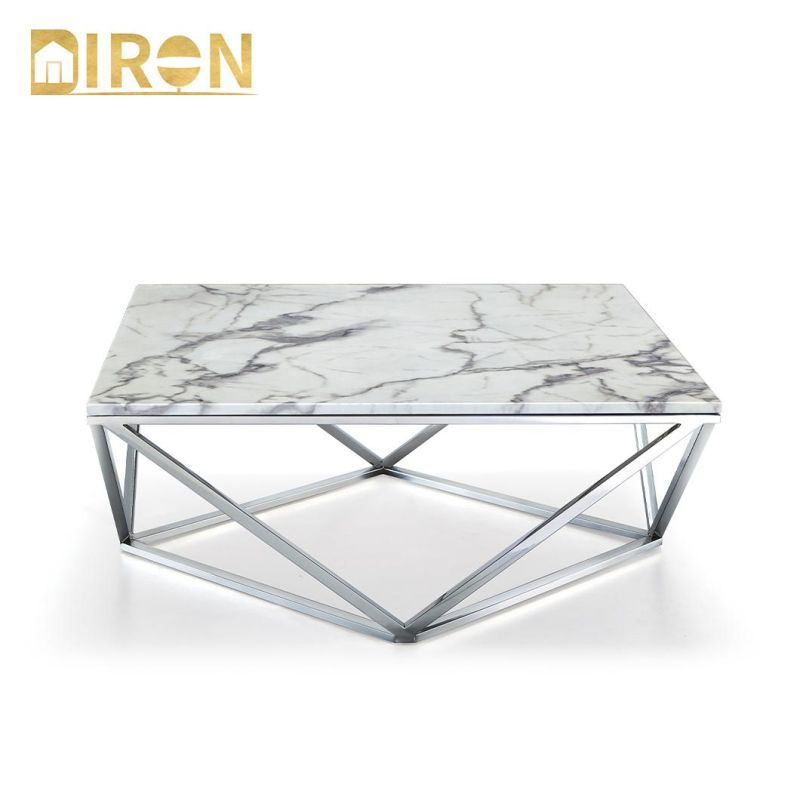 China Wholesale New Design Modern Marble Top Stainless Steel Base Coffee Table