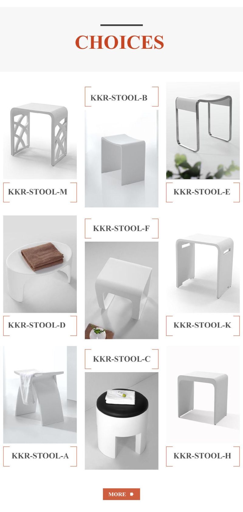 Unique Design Solid Surface Resin Stone Makeup Anti-Slip Bathroom Bench Chair Stool